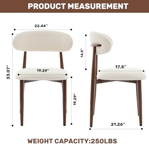 UVV Dining Chairs Set of 4, Metal Kitchen Chairs with Modern Fabric Upholstered for Dining Room, Beige - color: Beige Seat / Walnut-grain Metal Legs