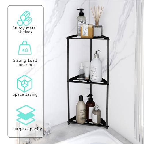 Standing Shower Caddy Corner, 3 Tier Stainless Steel Shower Organizer Stand, Rustproof Corner Shower Shelves, Corner Shower Caddy Bathroom Shower Stand, Black - size: 3 Tier