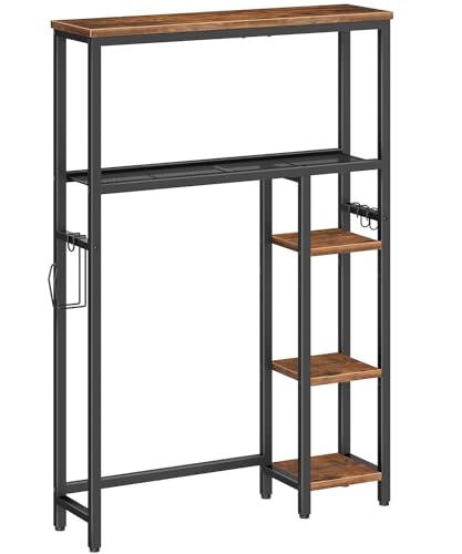 HOOBRO Over The Toilet Storage Cabinet, Freestanding Bathroom Organizer with Toilet Paper Holder, Hooks, 5-Tier Bathroom Storage Shelves for Laundry Room, Space Saver, Rustic Brown and Black BF84TS01