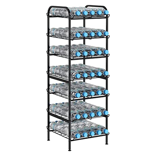 BTY Water Bottle Organizer 7 Tier Freestanding Water Bottle Storage Organizer Metal Bottle Rack Holder Stand Shelf for Kitchen Pantry Food Storage (Black) - size: 7 TIER
