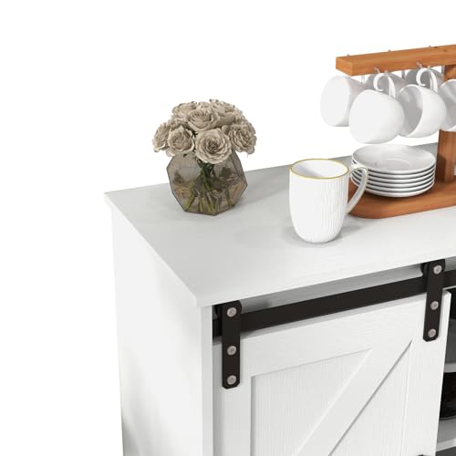 Panana Sliding Barn Door Buffet Sideboard Storage Cabinet Coffee Bar Kitchen Farmhouse Style (White) - color: White