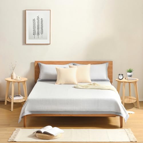 End Table Small Round Side Table with 2 Storage Shelves Walnut End Tables Accent Sofa Bedside Table Modern Night Stand for Living Room Bedroom Small Spaces - color: Beige