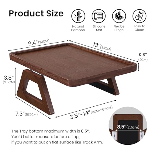 Couch Arm Tray,Bamboo Folding Sofa Tray,Sofa Armrest Tray Clip-On Couch Desk for Drinks,Snacks,Phone,Remote Control(Brown) - color: Brown, style: 13.0" x 9.4"