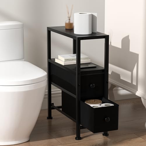 Small Narrow Side Table with Drawers, Skinny End Table for Small Spaces, Slim Nightstand with Storage, Sofa Bedside Table in Living Room, Bedroom, Study, Kitchen and Balcony (Black) - color: Black