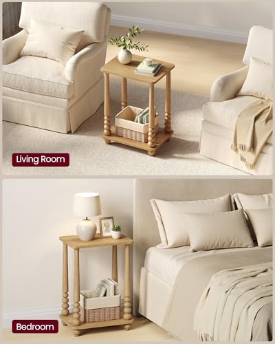 VASAGLE Mariel Collection - Side Table, Accent Nightstand for Small Spaces, Rectangular End Table with Shelf, Solid Wood Legs, Mid-Century Modern, Living Room Bedroom, Natural Brown ULET294HC01S - color: Natural Brown