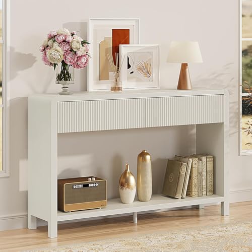 FATORRI Entryway Console Table with 2 Drawers, 47.2 inch Modern Sofa Table for Living Room, Couch Tables Behind Sofa and Hallway Tables with Storage, Antique White - color: Antique White