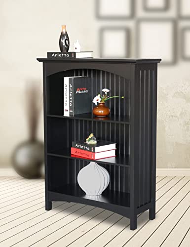 eHemco 3 Tier Bookcase with 2 Arched Supports, 40 Inches, Black - color: Black, size: 3 Tier