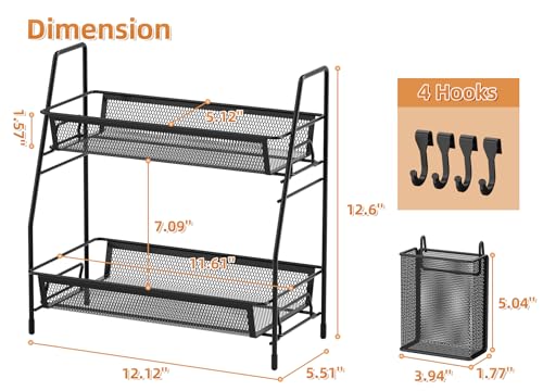 VITVITI 2-Tier Bathroom Organizer Countertop, Metal Wire Mesh Bathroom Counter Organizer Storage with Basket Hooks, Vanity Tray Shelf, Kitchen Spice Rack, Small Black - color: 2 Tier Small Black