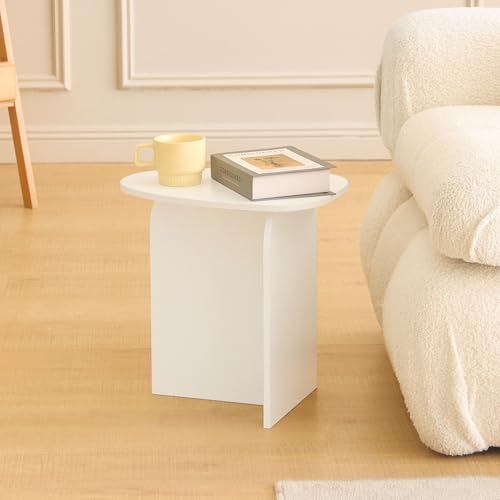 AWASEN White Side Table, Small Triangle End Table Living Room, White | Modern Accent Table with Unique Tabletop, Mini Bedside Table for Small Spaces - color: White