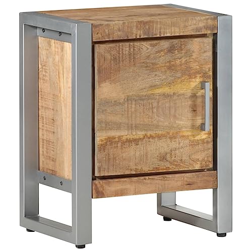 Industrial Bedside Cabinet, Rough Mango Wood & Iron Frame, 19.7in Tall Nightstand for Bedroom, Living Room End Table, Brown Finish Bedside Furniture