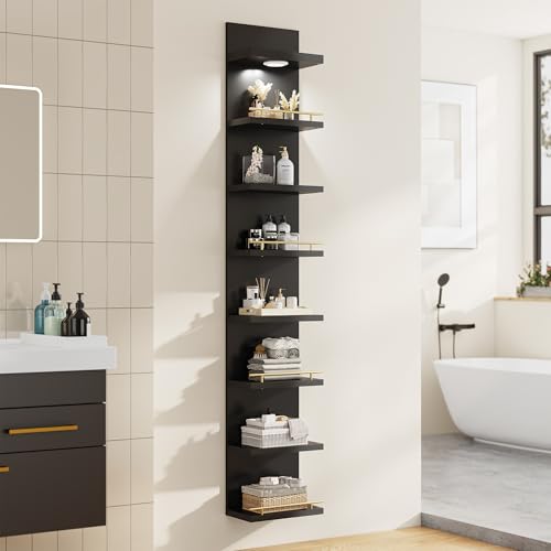REIBII 8 Tier Wall Shelf Unit, Black Lack Shelf, Vanity Floating Shelves with LED Light, Versatile Floating Shelves for Bedroom, Living Room, Office - color: Black, size: 8 Tier (1-Pack)