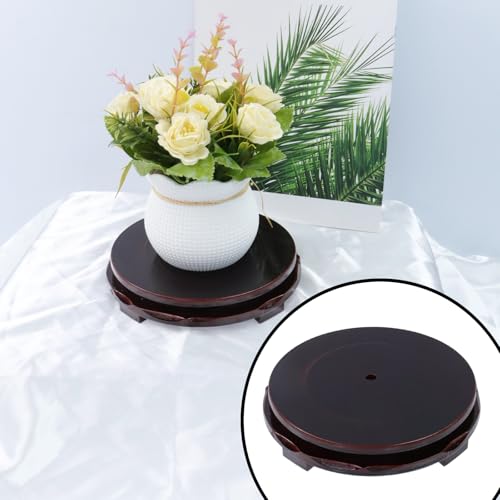 Wooden Display Stand Base 6.3" x 6.3" Wood Carved Craft Pedestal | Traditional Wooden Base, Oriental Antique Display Riser, Round Pedestal Stands, for Vase, Teapot, Stone, Flower Pot - size: Round, 6.3" x 6.3"