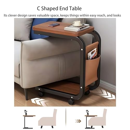 DJDLMDD Multi-Purpose Storage C Table End Table TV Tray Table for Small Spaces, Side Tables with Wheels for Living Room and Bedroom for Small Spaces, Couch Tables, That Slide Under, with Wheels