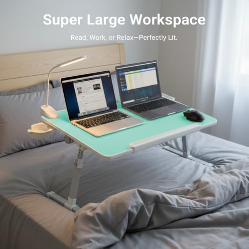 iXTRA Adjustable Laptop Lap Desk with Cooling Fan USB Light for Adults - color: Green,70x45cm