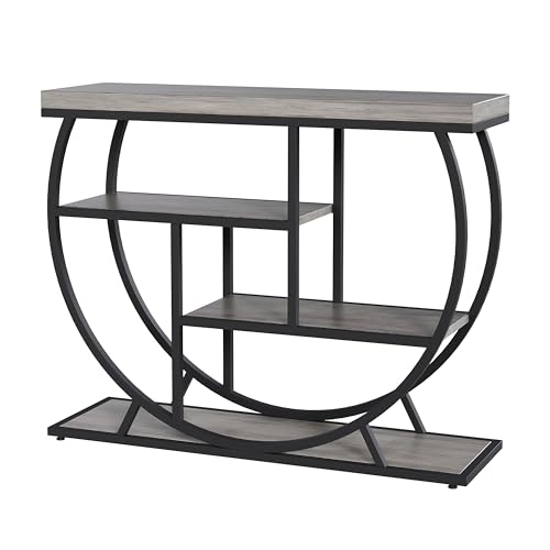 Garvee Entryway Table with Storage, Industrial 4-Tier Narrow Console Table Behind Couch with Half-Circle Base & Storage Shelves for Living Room, Hallway, Foyer - color: Grey
