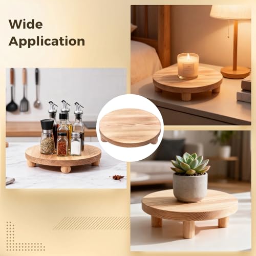 2 Pcs Round Wooden Riser for Kitchen Counter, Natural Pine Plant Stand, Versatile Pedestal Display Base, Decorative Holders for Candles, Tabletop Decor, Small Pot, Bathroom Storage