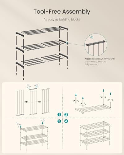 SONGMICS 3-Tier Shoe Rack for Closet, Compact Metal Shoe Organizer Shelf for Entryway, Bedroom, Small Spaces, Stackable, 11.8 x 24.5 x 19.1 Inches, Black ULSA123BH01 - size: 3 Tiers (24.5"W)