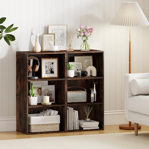 Giantex 3 Shelf Bookcase, Book Shelves Cube Storage Organizer, Open Storage Cabinet Multi-Functional Home Office Bedroom Furniture Display Bookcases, Rustic Brown - color: Rustic Brown