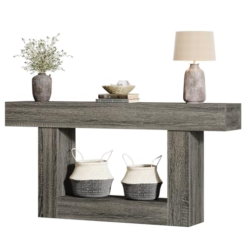 Tribesigns 63-Inch Long Console Table, 2-Tier Entryway Table Sofa Table with Storage, Farmhouse Wood Behind Couch Table for Living Room, Hallway, Rustic Gray - color: Rustic Gray