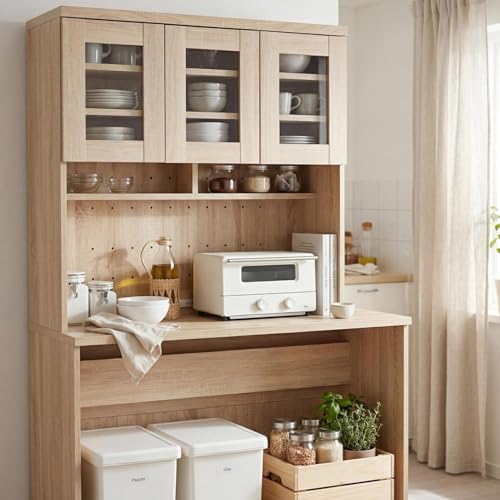 Garvee 71" Large Kitchen Pantry Cabinet with Drawers and Power Outlet, Tall Kitchen Hutch with Countertop for Kitchen,DIY Pegboard and Drawers, Farmhouse Food Pantry for Living Room - color: Natural Wood