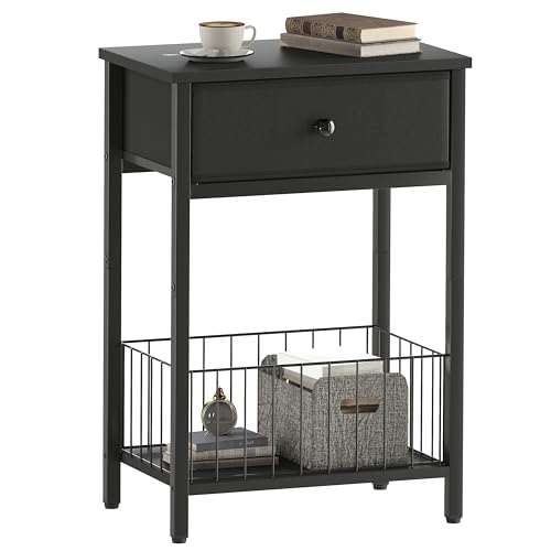 Small nightstand, Bed Side Tables Bedroom, Black Side Table, end Table with Drawer, one Drawer nightstand, Black end Table LNT0061BK - color: Black