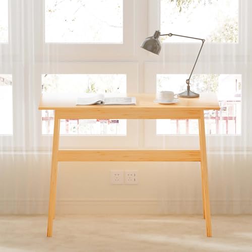 41.33 Inch Modern Home Office Table Desk with Added Crossbars, Nature Bamboo Study Table for Home Office & Bedroom, Simple IKEA Work Desk Office Writing Easy Assembly