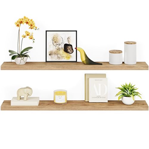 Ballucci Floating Shelves, 55" Wood Wall Shelf Set of 2, with Invisible Brackets for Bathroom, Living Room, Bedroom, Kitchen, Nursery, 6" Deep, Oak - color: Natural Oak, size: 55.1 inches