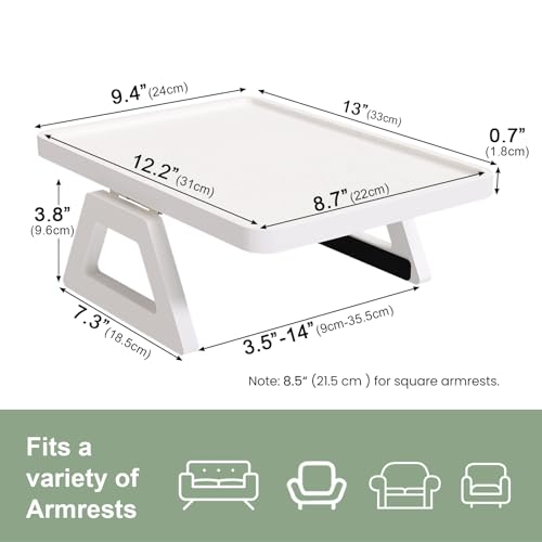 Couch Arm Tray,Bamboo Folding Sofa Tray,Sofa Armrest Trays Clip-On Couch Desk for Drinks,Snacks,Phone,Remote Control(White) - color: White, style: 13.0" x 9.4"