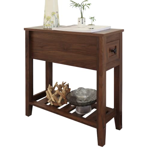 Chairside Narrow End Table, Solid Recliner Side Table with Drawer, Slim Nightstand Bedside Table for Living Room Bedroom