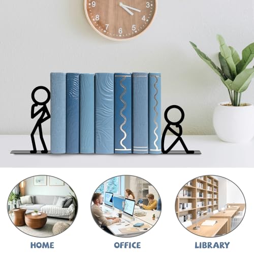 Metal Bookends Thinker People Book Ends for Shelves | Figurine Bookends Decorative Unique Desk Bookend Black Book Stopper for Home Reading Bookshelf Decor Book Lovers Gift - style: Thinker People