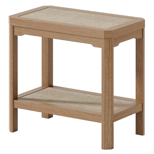 Eclatara Rattan Nightstands - Farmhouse 2 Tier End Table for Bedroom - Accent Polygon Side Table for Small Space Narrow Coffee Table Bamboo, Natural Oak - color: Natural Oak, Geometric Edges