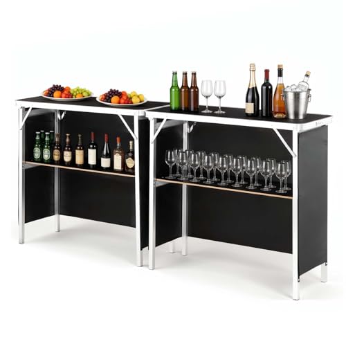 VEVOR Folding Portable Bar Table, 2 pcs, 38.6 x 15.2 x 34.3 in, with Carry Bag, Storage Shelf, Detachable Skirt, Quick and Easy Setup, Foldable Mobile Bartending Station for Events, Party, Tradeshow - size: 38.6 x 15.2 x 34.3 inches