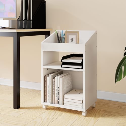 3-Tier Mobile Files Cabinet, Under Desk White Storage Organizer with Wheels for Home Office (White)
