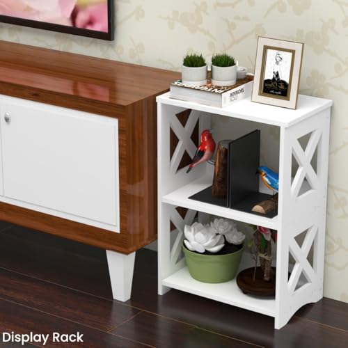 3-Tiers Narrow Side Table, Slim Nightstand Bedside Table, Small Bookshelf | Modern End Table for Small Spaces, Living Room, Bedroom, Bathroom and Office.