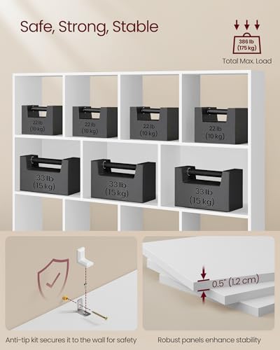 VASAGLE Bookcase Open Storage Shelf, 9.4 x 49.6 x 39.4 Inches | Bookshelf 3-tier book shelf, Cloud White, CUSTOS Collection, ULBC454W01 - color: Cloud White, size: 11 Cubes (9.4"D x 39.4"H), style: 1 Pack