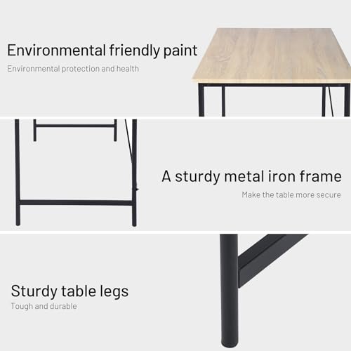 FurnitureR 47.2" Home Office Writing Desk - Simple Computer Desk with Sturdy Metal Legs, Compact Study Table for Small Spaces, Student Laptop Workstation, Oak - color: Oak