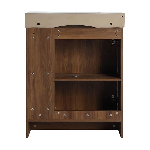 28" Freestanding Bathroom Vanity with Sink, 28 Inch Floor Stand Vanity for Small Bathrooms, Soft-Close Door Cabinet with White Ceramic Basin & Waterproof Plywood, Brown