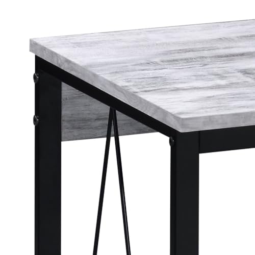 Antique White and Black 35.5" Writing Desk with Metal Sled Base