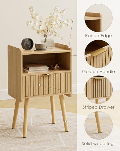 Night Stand, Modern Side Table, Small Nightstand, Wood Bedside Table with Storage Drawer End Table for Bedroom,Living Room,Office,Oak - color: Natural