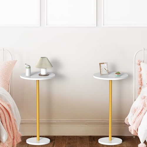 White Small Round Side Table Set of 2 Pedestal Drink End Table for Small Space Round Cocktail Coffee Table for Living Room Nightstand Bedside Table for Sofa, Bedroom and Balconty - color: White 2 Pack