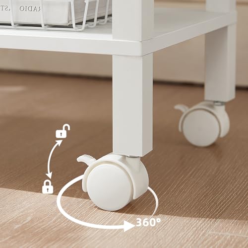 YUFAM 2 Tier Under Desk Printer Stand with Charging Station, White | Wooden Small Printer Table for Home Office, Rolling Printer Cart Shelf with Lockable Wheels - color: White, size: 11.8"D×15.7"W×15.3"H(With USB)