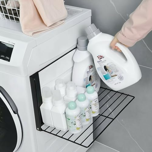 LEQ Clothes Drying Rack Magnetic Folding Shelf for Clothes and Towels, Magnet Rack Mount on Washing Machine Fridge, Durable Folding Rack for Laundry Room Bathroom Kitchen,Black - color: Black