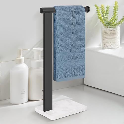 Stainless Steel L-Shaped Hand Towel Holder, SUS304 Bathroom Towel Rack with Thickened Base for Countertop Vanity (Matte Black, Square Base) - color: Matte Black