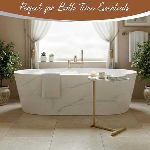 Kings Brand C-Shaped Side End Table, Sofa Snack Table, Gold & White | Convenient C-Shaped Table – Slides Under Sofas, Chairs, Beds to Keep Coffee, Snacks, Laptops, Books, & Essentials w/in Reach - color: White