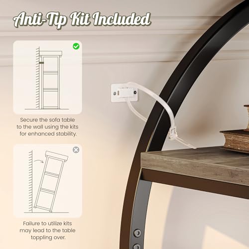 Huuger 41.3 Inch Entryway Table, Modern Console Sofa Table, Accent Table with Shelves, for Entry, Hallway, Entrance, Foyer, O-Shaped Metal Frame, Grey - color: Grey, size: 11.8"D x 41.3"W x 31.5"H