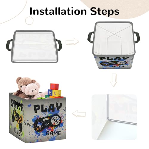 Clastyle Video Game Kid Storage Cube Organizer Set Black Gamepad Closet Clothes Cube Storage Bin Nursery Toddler Toy Box Chest Girl Boy Book Shelf Basket,Graffiti,11.8x11.8x11.8 in - color: Graffiti