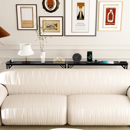 Aduanbang 78.7 inch Narrow Console Table with Outlet, Sofa Table Set of 2, Behind Couch Table, Long Entryway Tables with Charging Station, for Living Room, Rustic Brown - color: Black, size: 5.9"D x 78.7"W x 30"H