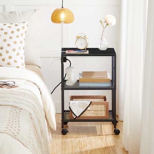HOOBRO Industrial Printer Stand, 3-Tier Mobile Printer Table, Rolling Cart with Power Outlets and USB Ports, Home Printer Stand with 2 Hooks, for Office, Living Room, Black BB22UPS01 - color: Black