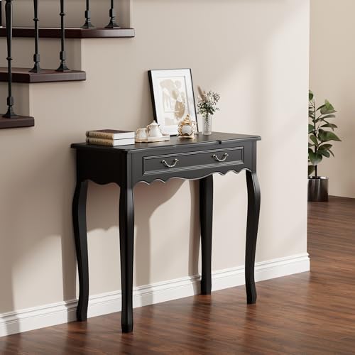 Black Entryway Table with 1 Drawer Console Table for Entryway Entrance Table for Hallway, Living Room, Foyer, Easy Assembly (Legs Only), 13.77D x 34.64W x 30.7H in - color: Black