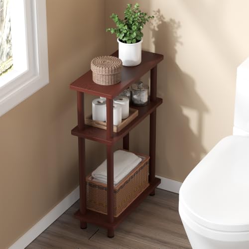 Apicizon 3 Tier End Table, Narrow Side Table with Storage Shelf, Bedroom, Living Room, Entryway, Farmhouse, Dark Brown - color: Dark Brown, style: Narrow Side Table